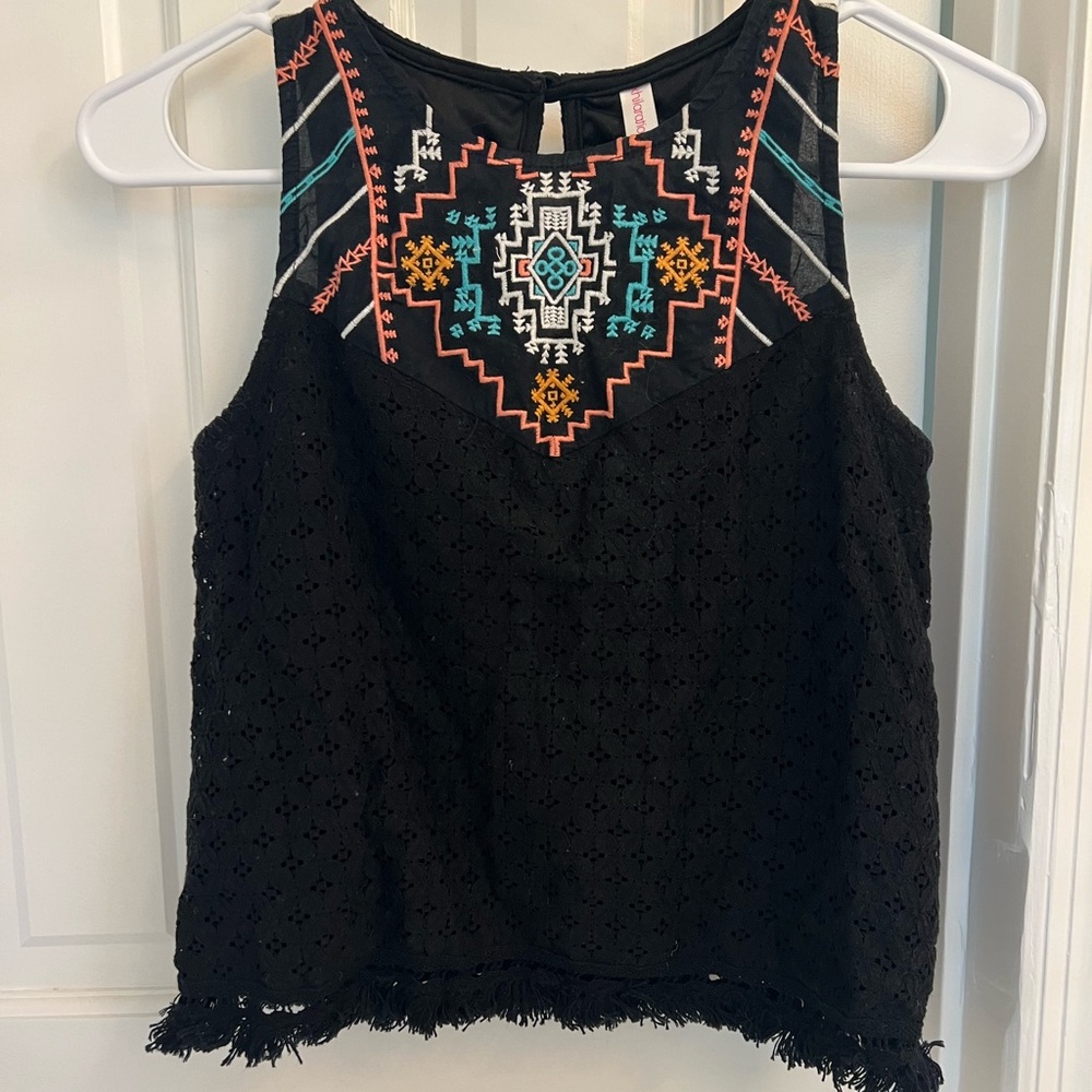 Black tank top with fringe bottom